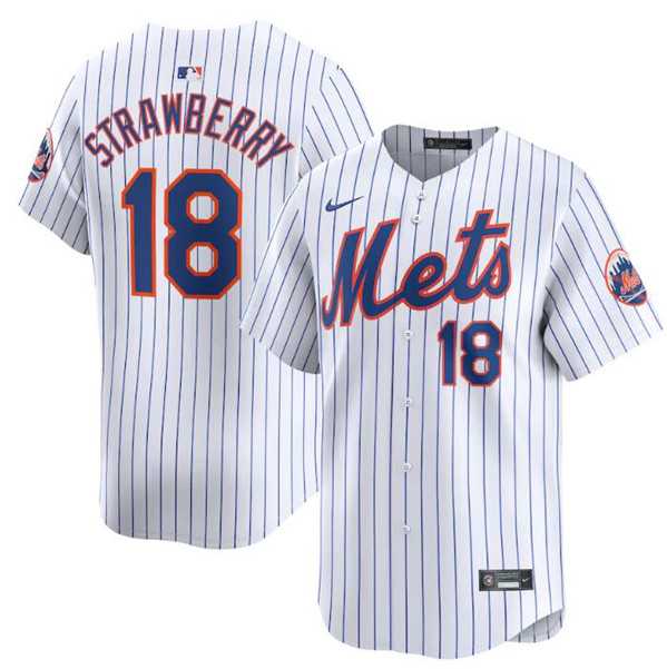 Men%27s New York Mets #18 Darryl Strawberry White 2024 Home Limited Stitched Baseball Jersey Dzhi